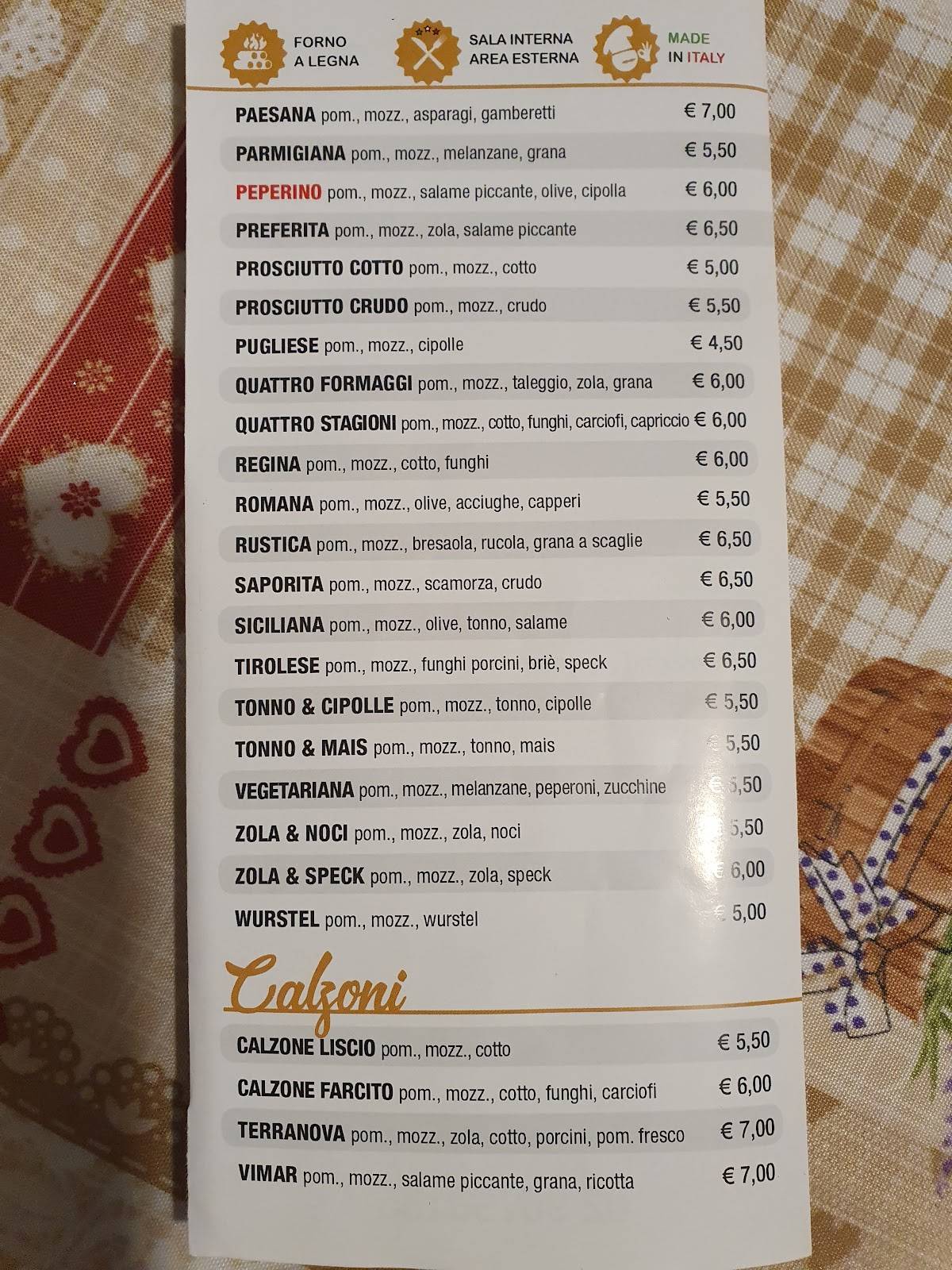 Menu di Pizzeria Il Peperino Solaro 