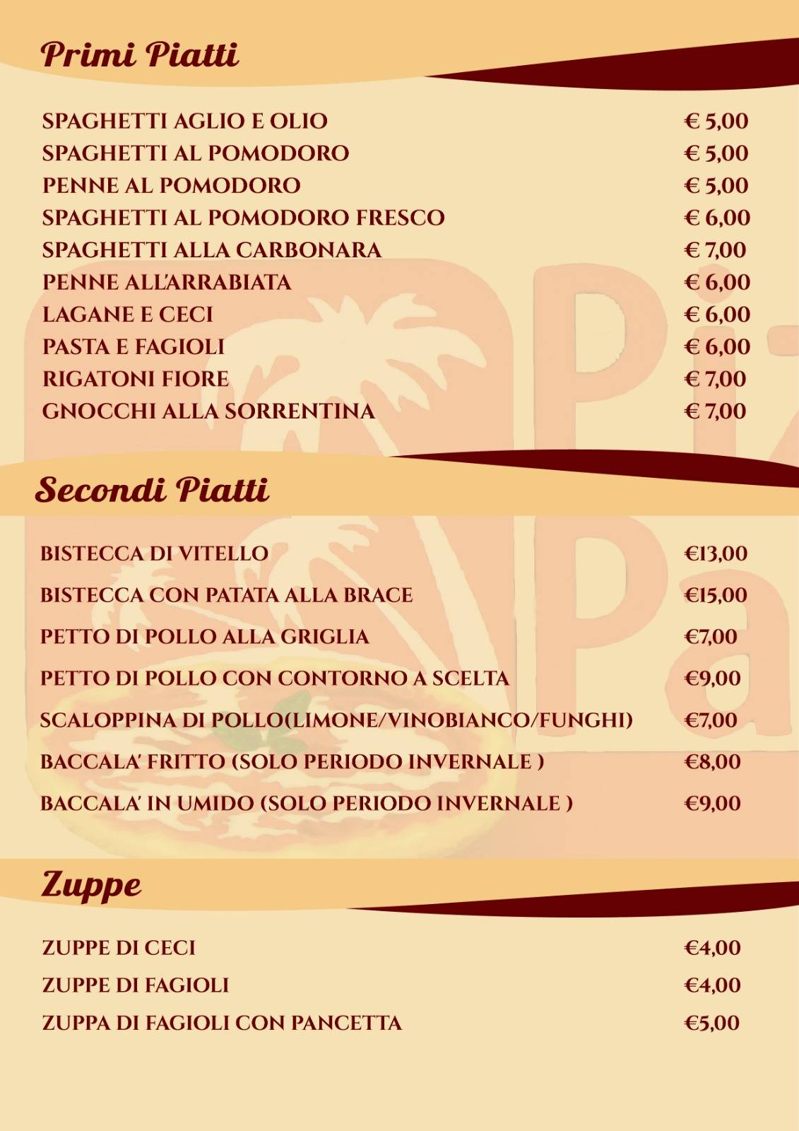 Menu di Pizzeria Paradiso 