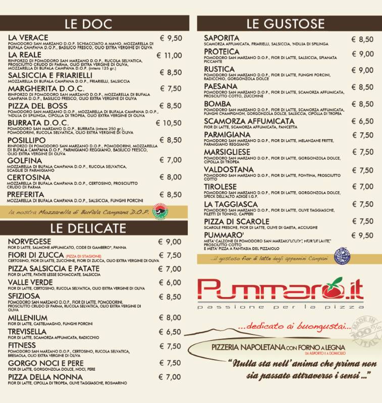Menu di Pizzeria Pummarò.it 