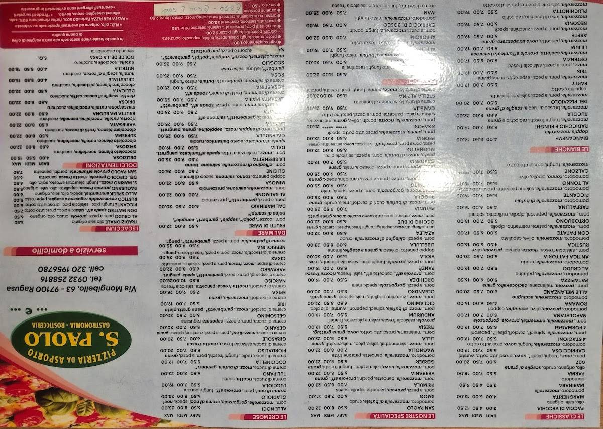 Menu di Pizzeria S.Paolo 