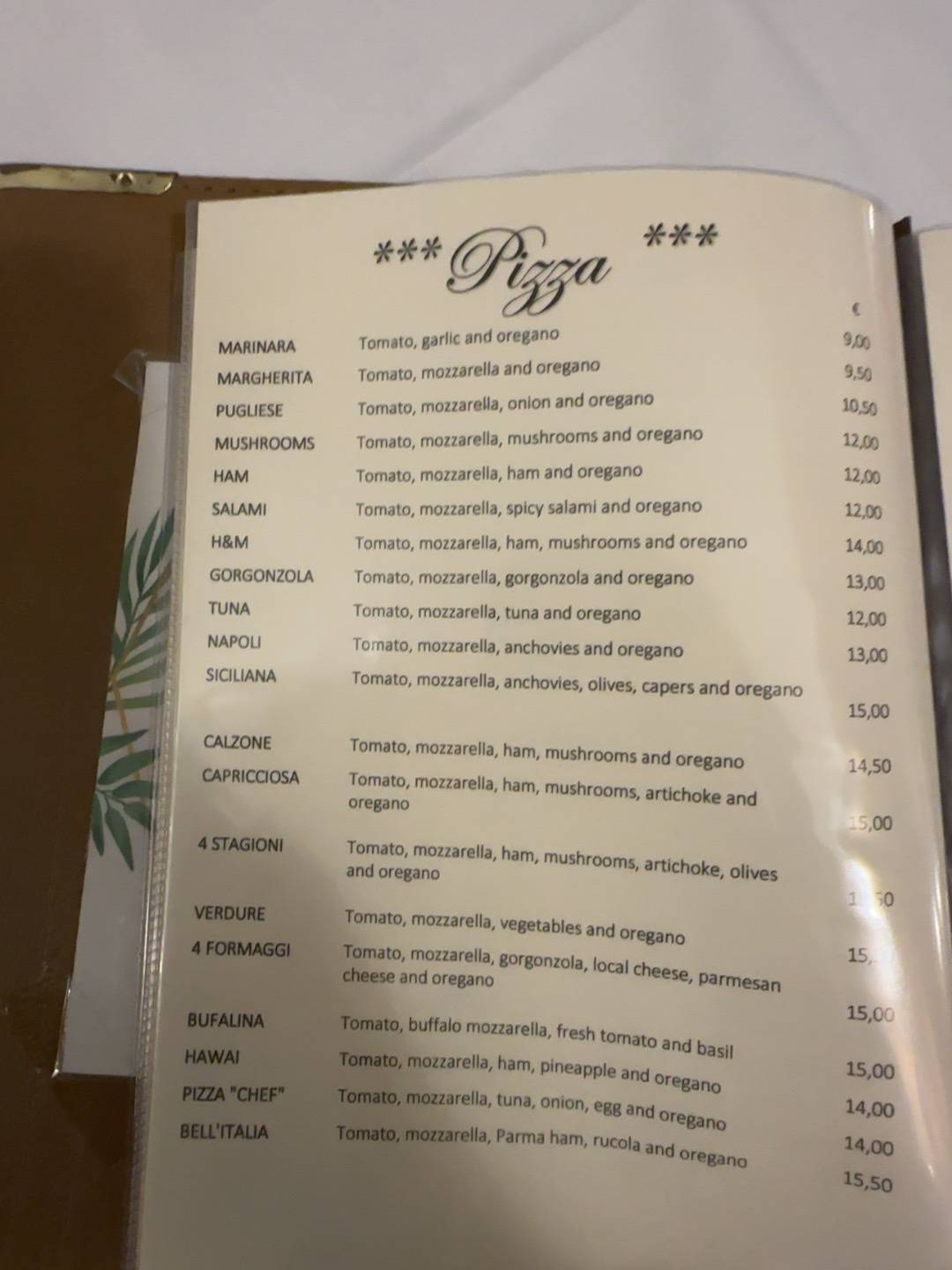 Menu di SASKIA Ristorante Pizzeria Residence 