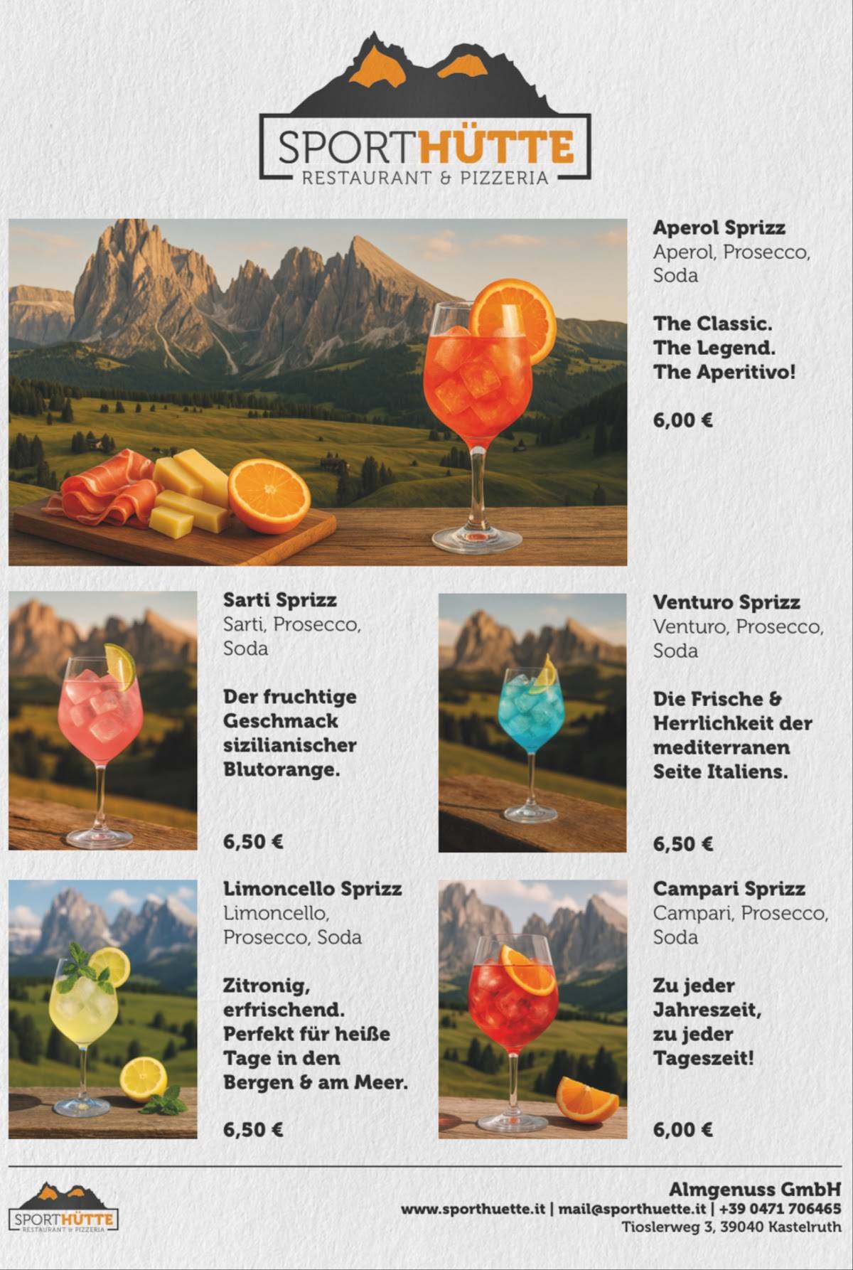 Menu di Sporthütte Kastelruth 