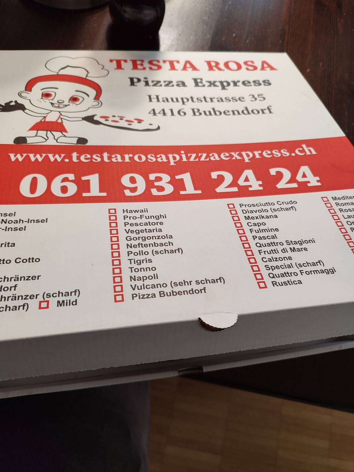Menu di Restaurant Pizzeria Testa Rosa Bubendorf 