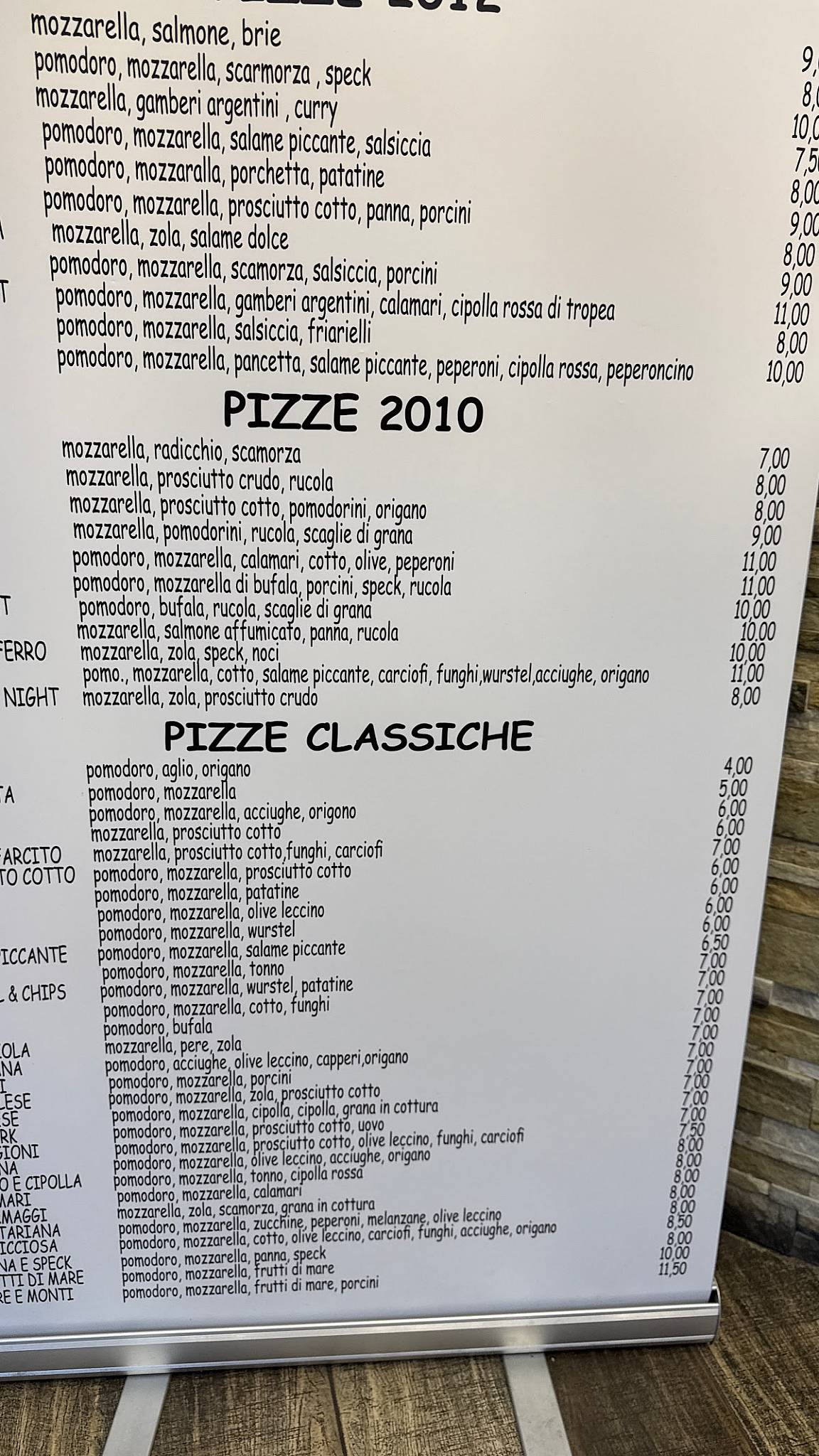 Menu de Pizzeria live