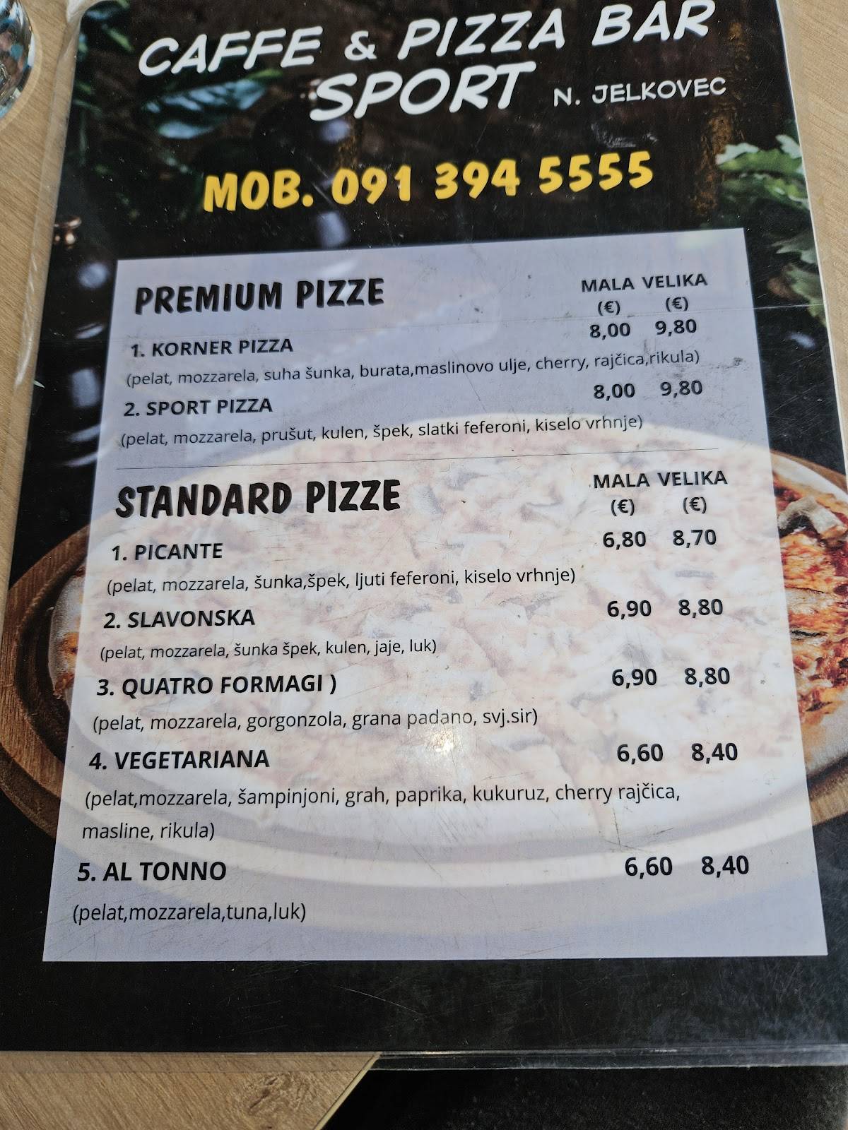 Menu di Pizzerija Sport 