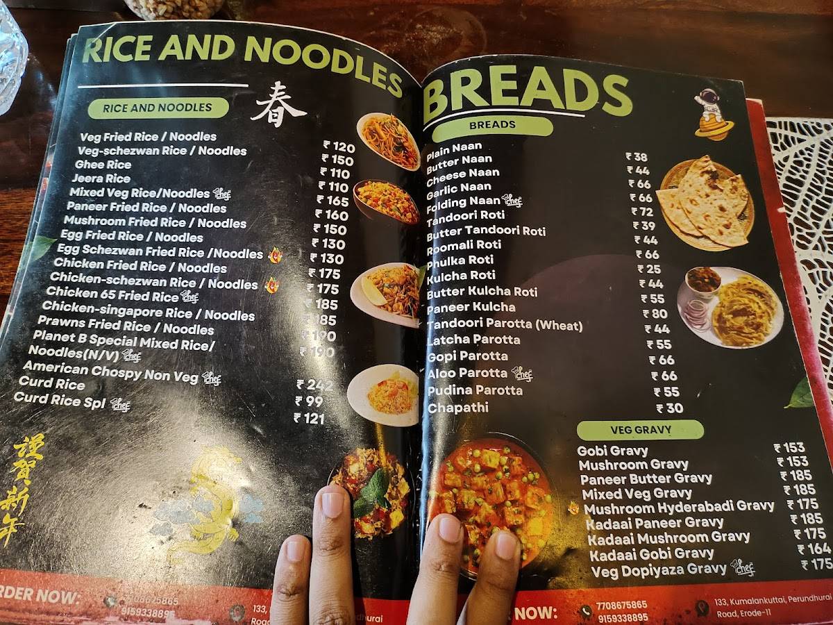 Planet B Family Restaurant menu