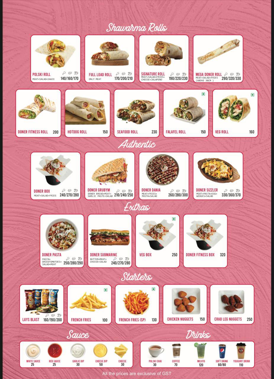 Polski Kebab menu