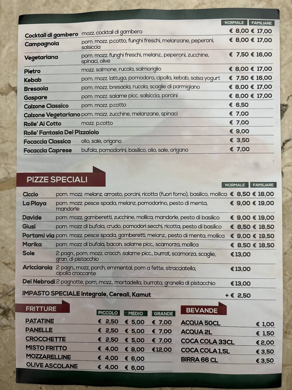 Menu di Portami Via Pizzeria Mazara del Vallo 