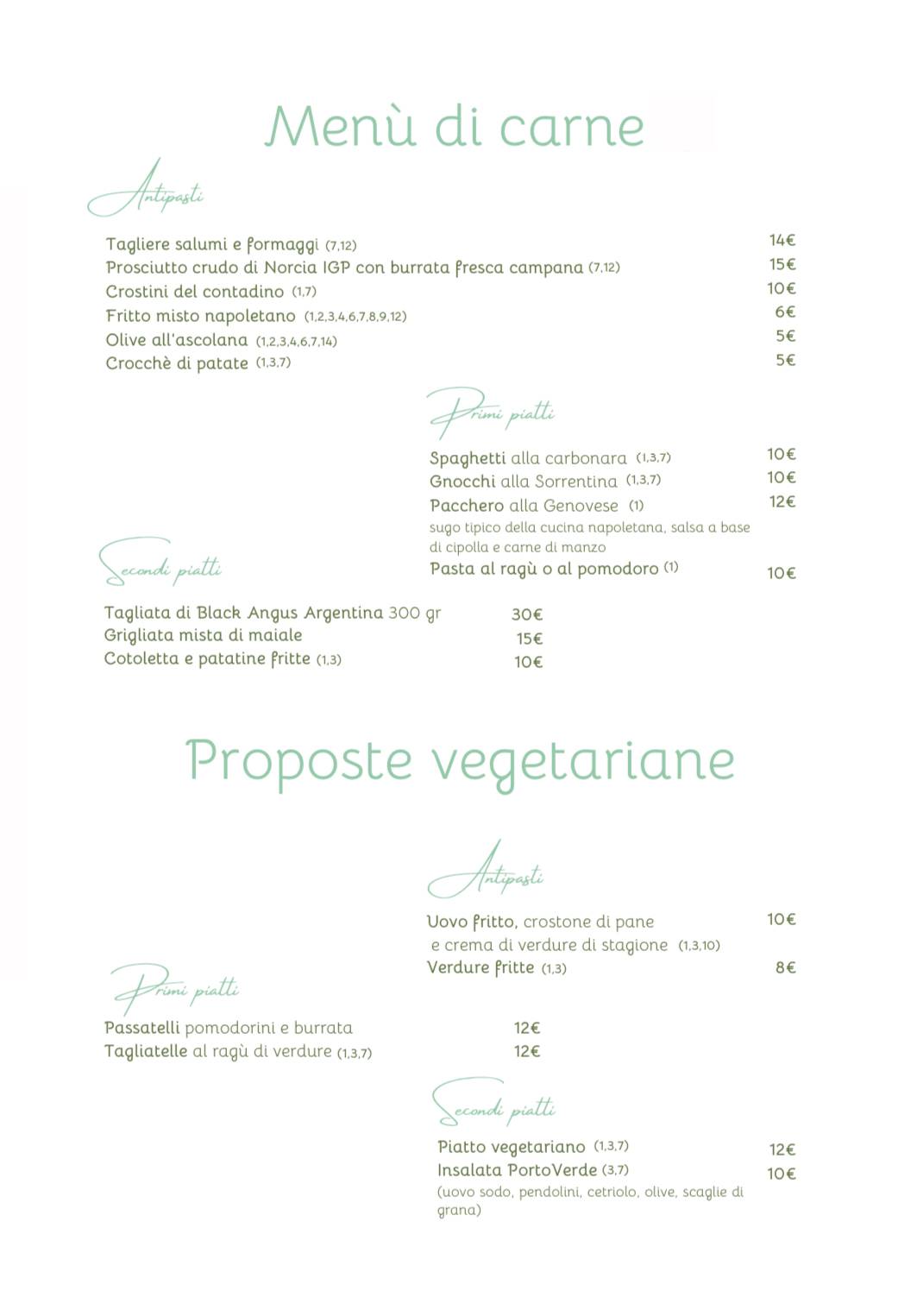 Menu di Ristorante PortoVerde 