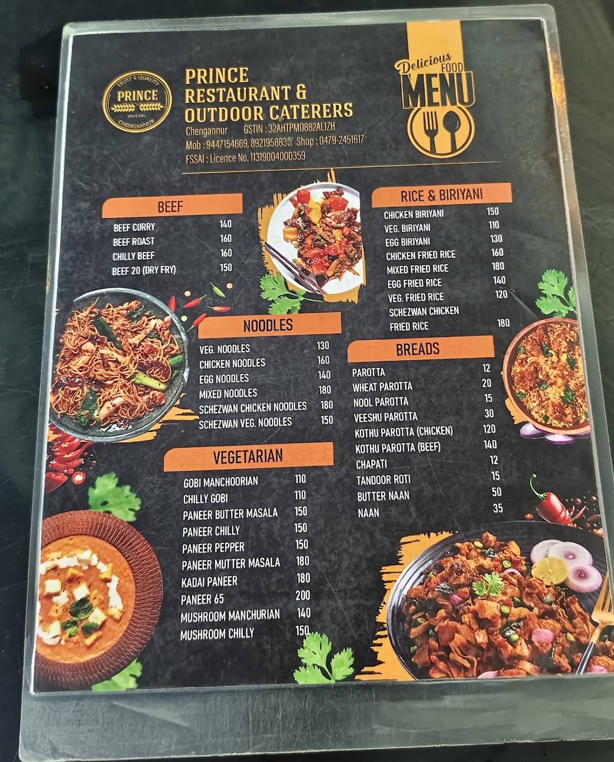 Prince Restaurant menu