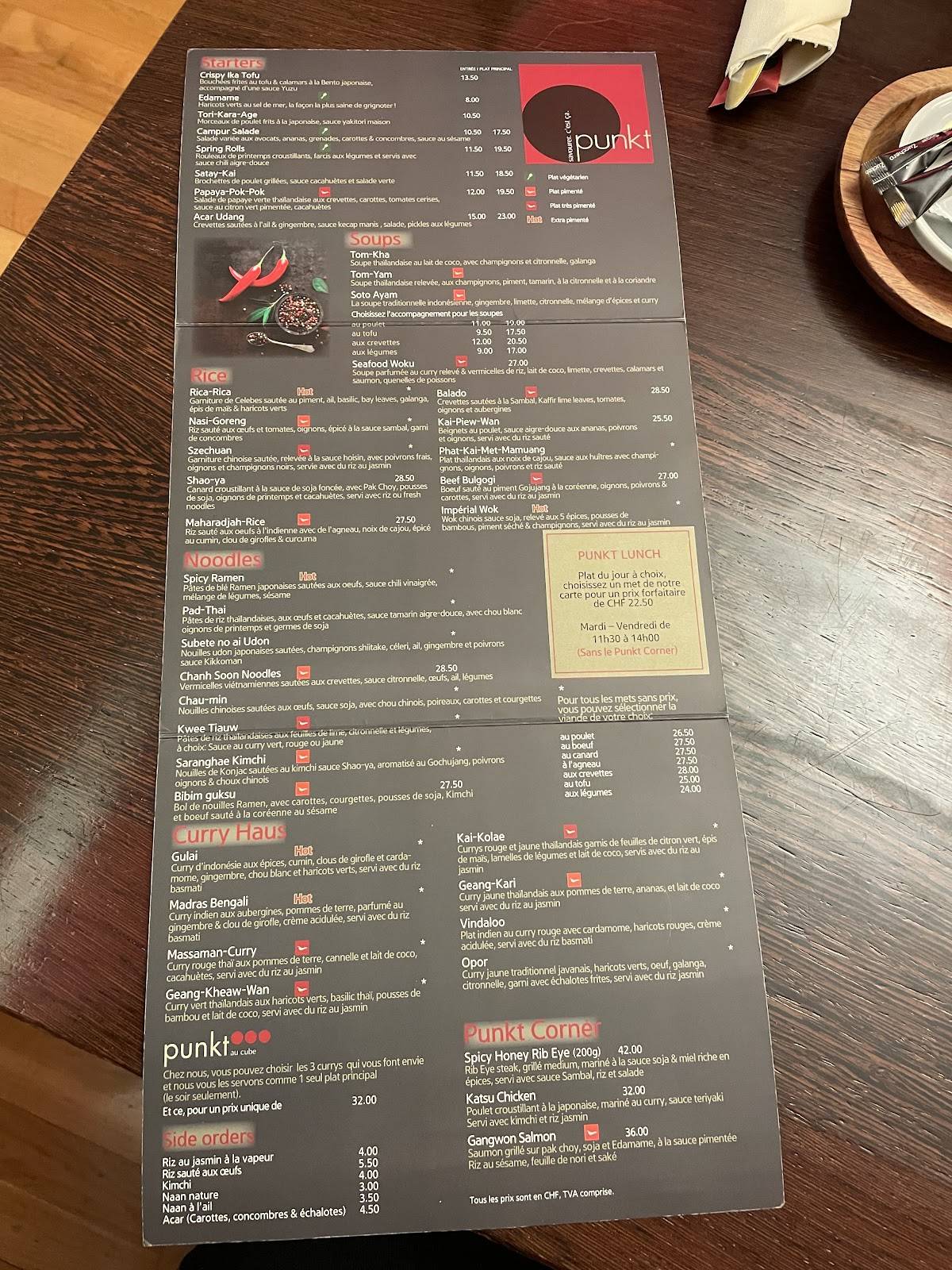 Menu di Restaurant Punkt - Salle Grenette 