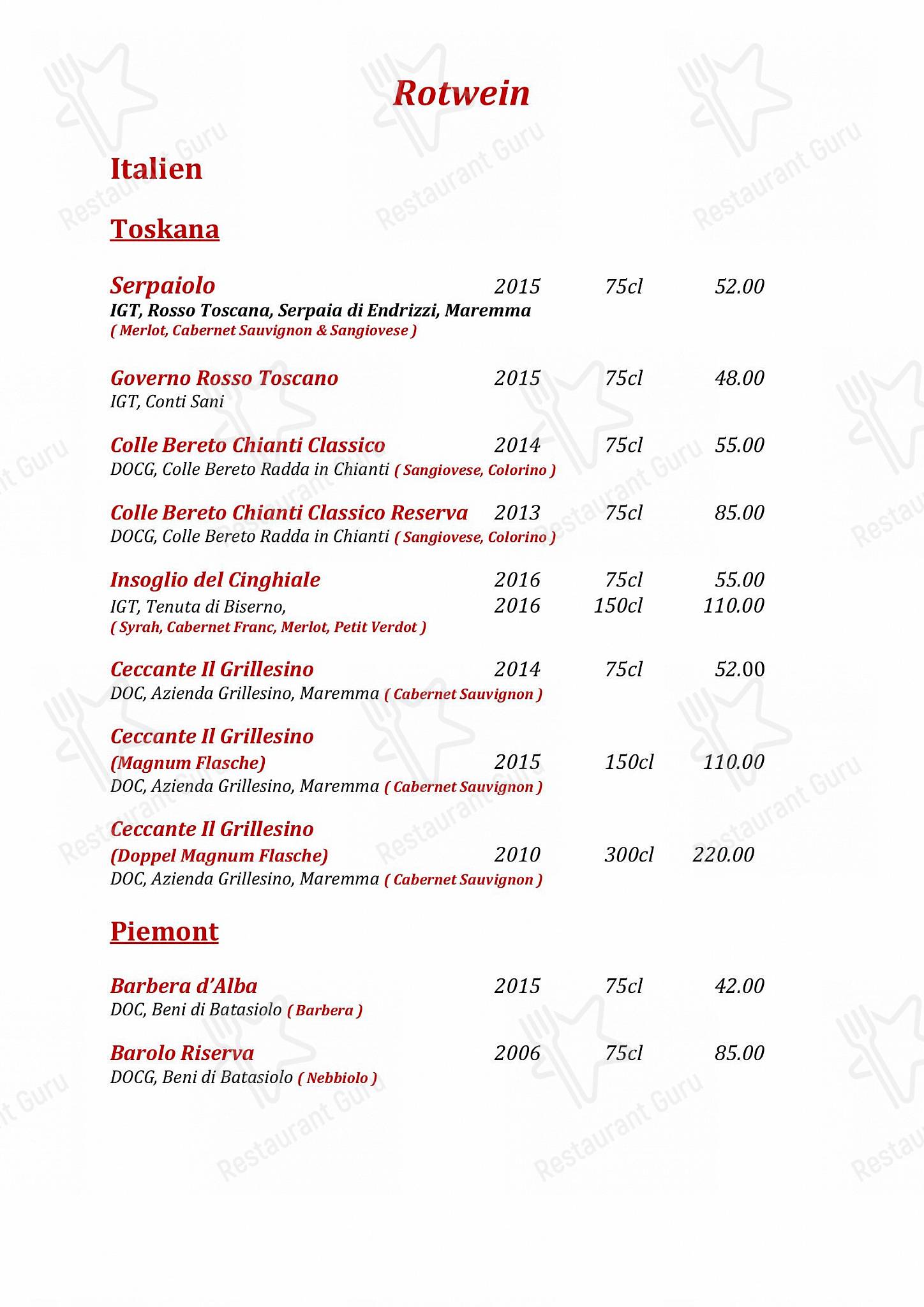 Wine Menu pour Rathskeller Olten restaurant