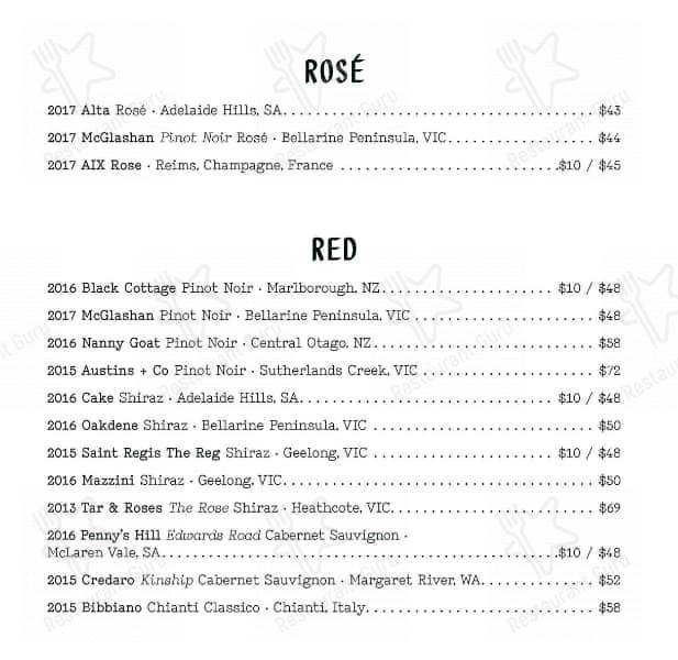 Recess Bar + Eats menu
