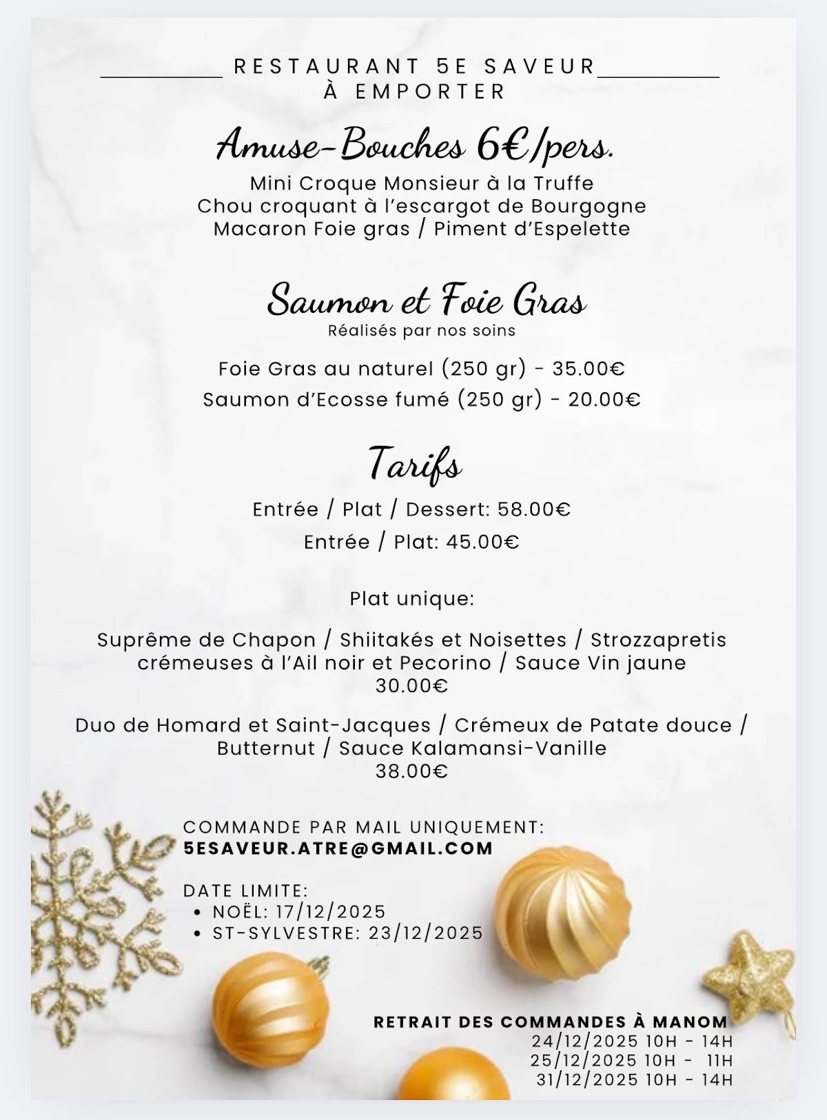 Menu de Restaurant 5e SaveuR - L’Âtre