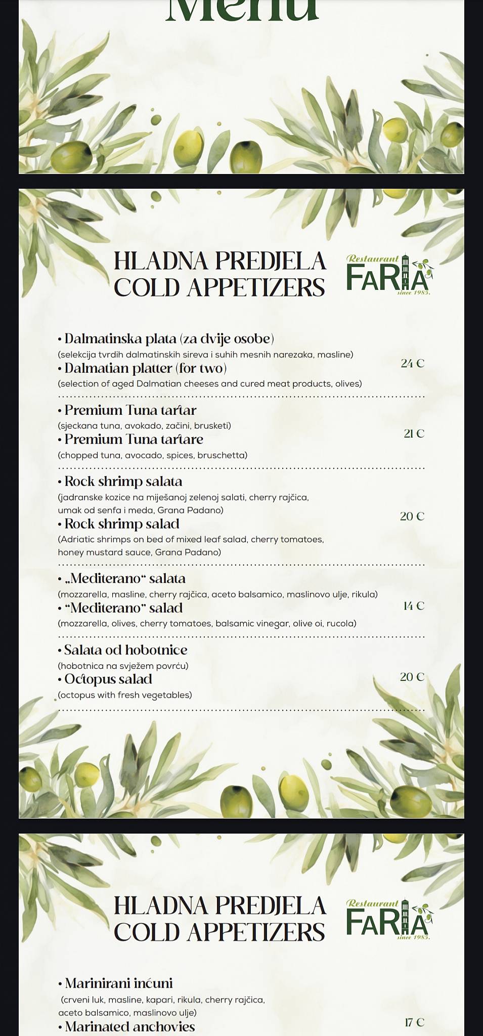 Menu di Restaurant Faria 