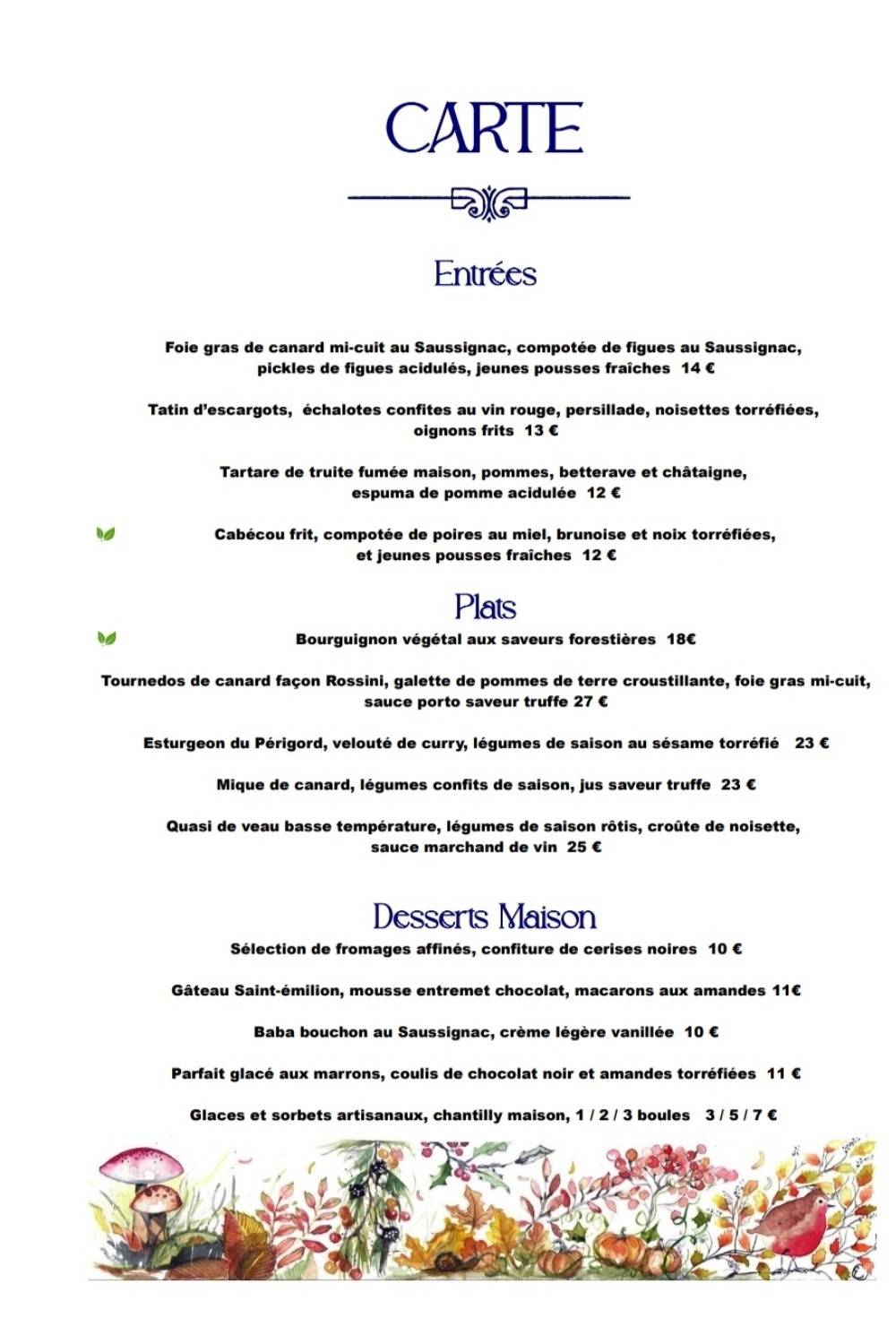 Menu de Restaurant La Source