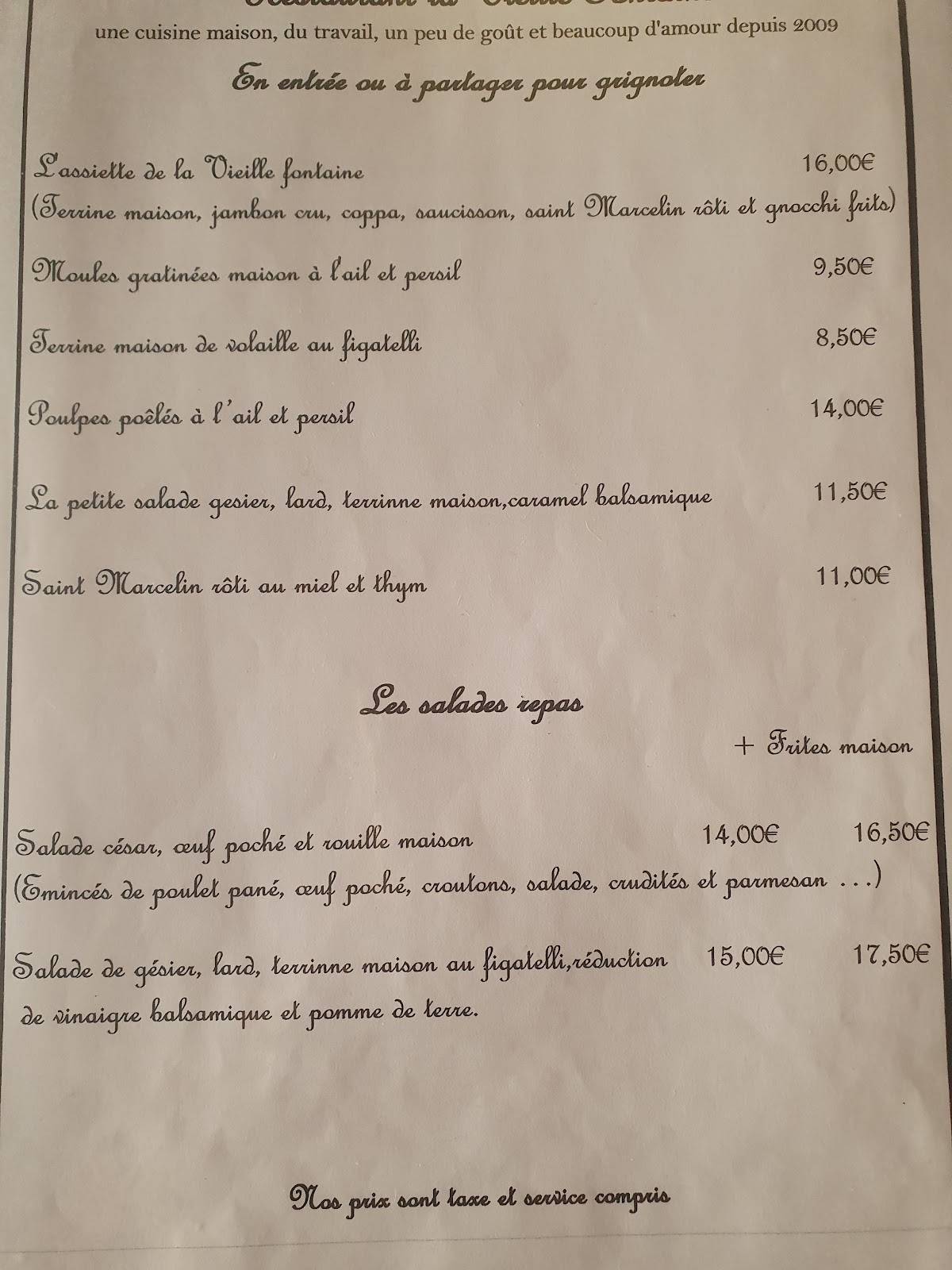 Menu au Restaurant La Vieille Fontaine La Valette du var, La Valette-du-Var
