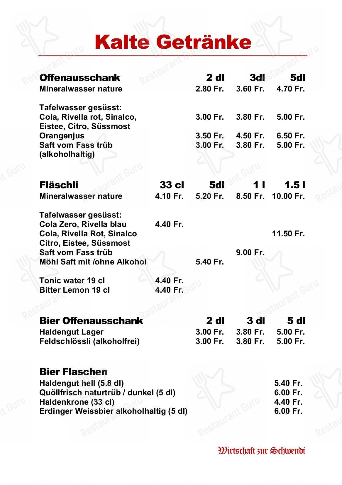 Коктейльная карта per Restaurant Schwendi in Bauma