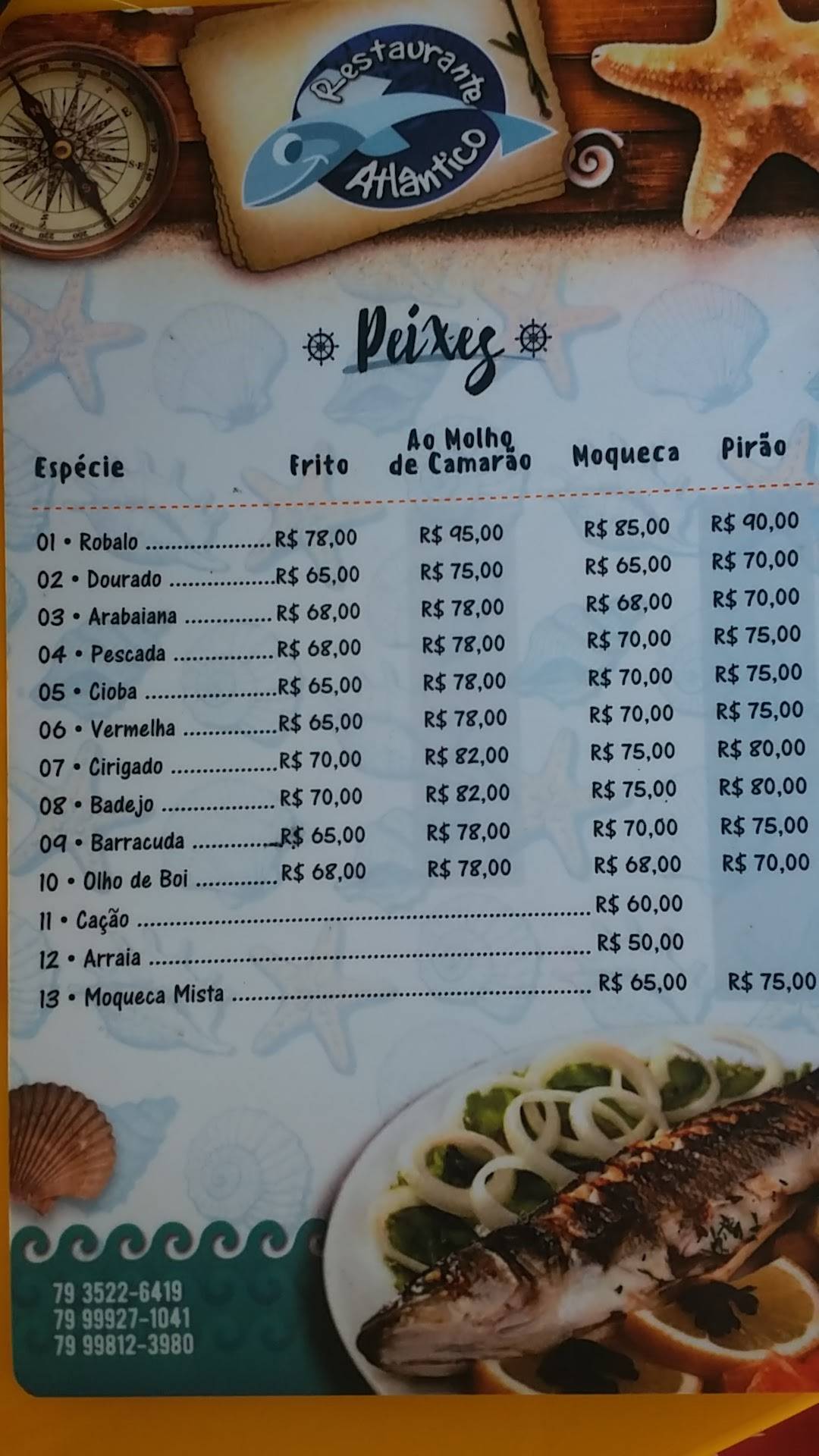 Restaurante Atlântico cardápio