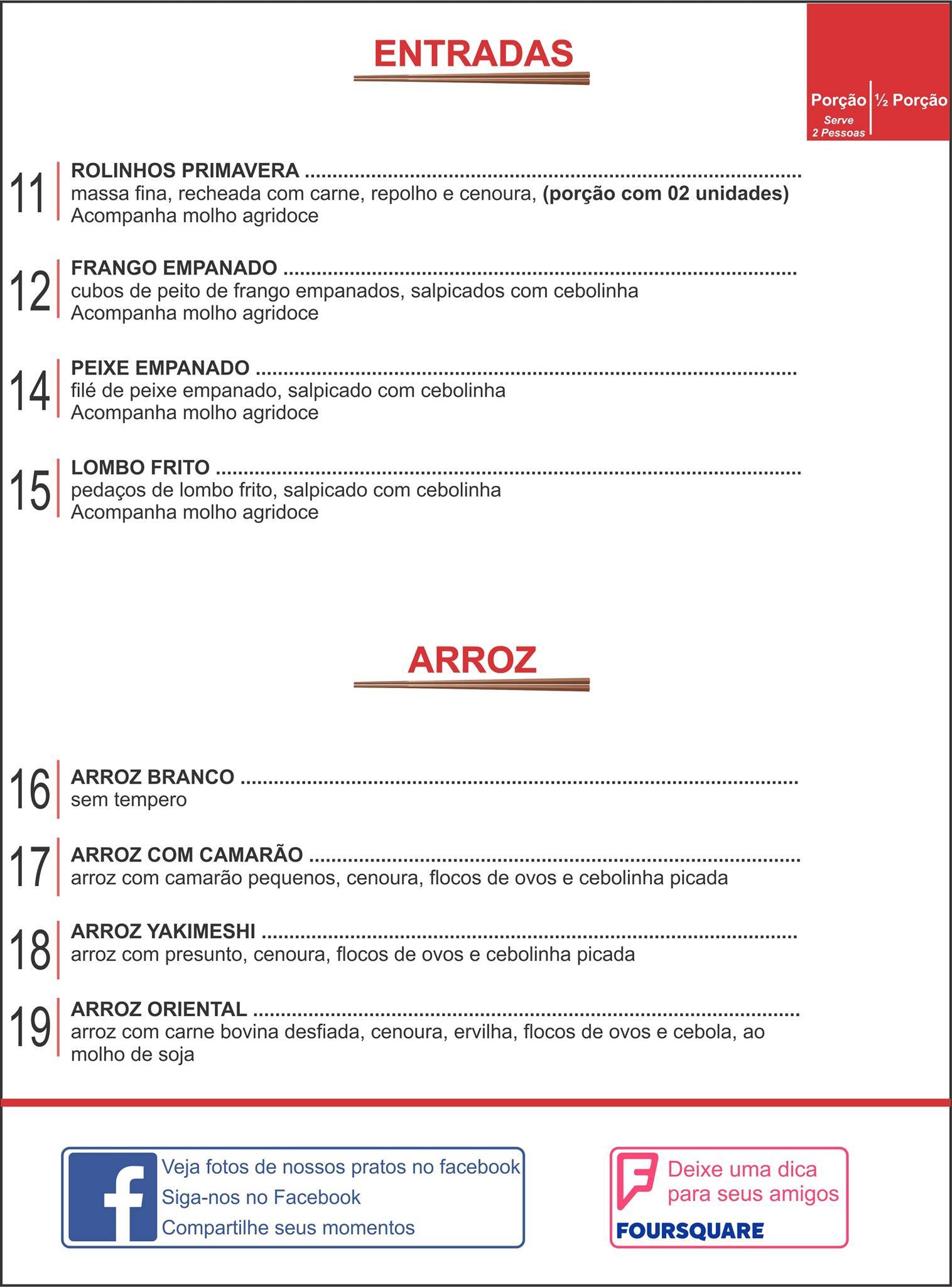 Restaurante Dragão Chinês cardápio