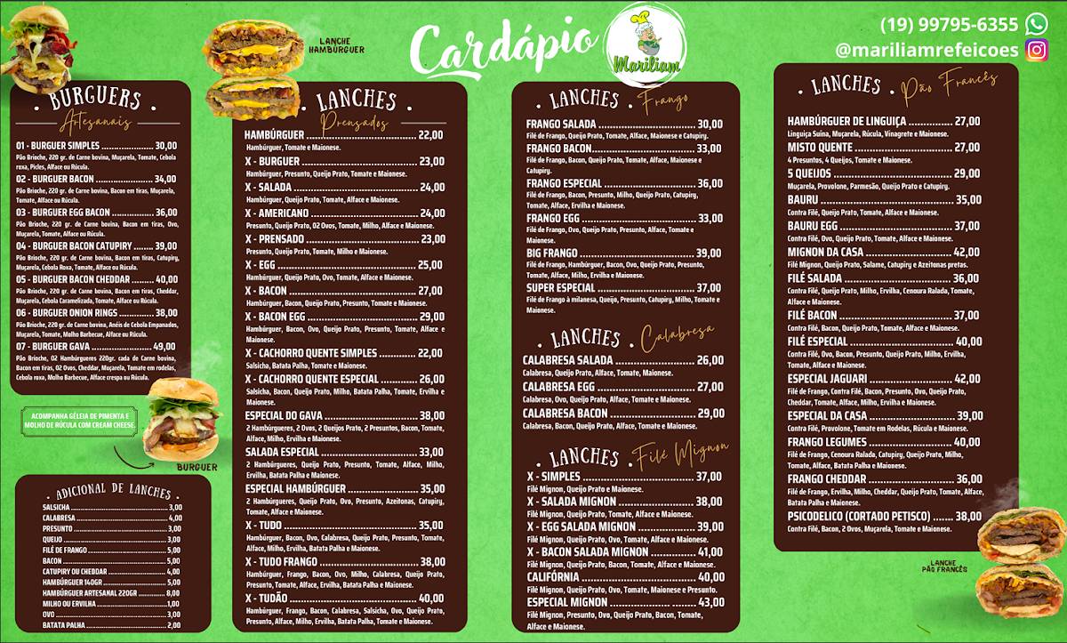 Mariliam Refeições cardápio