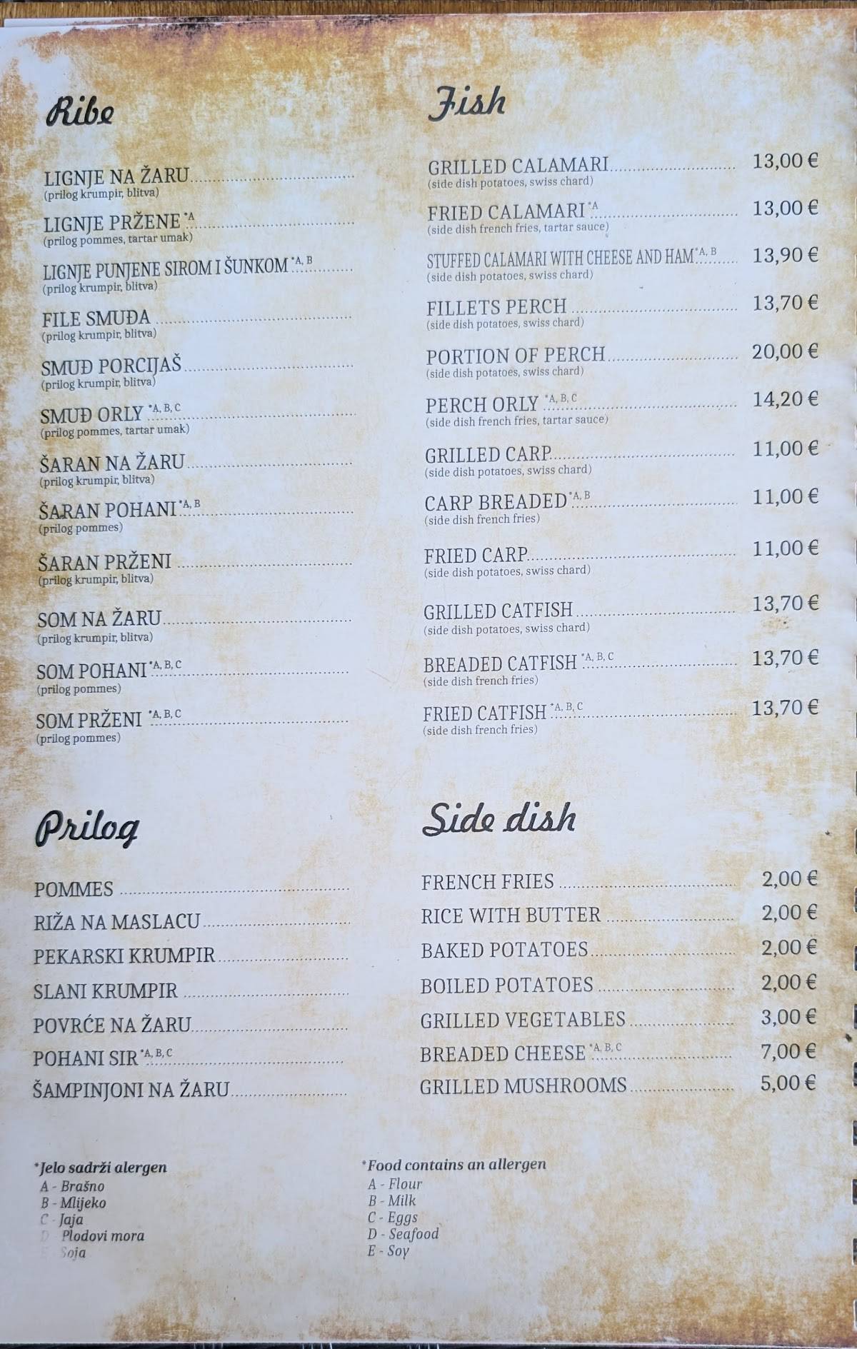 Menu di Restoran Stari Toranj 