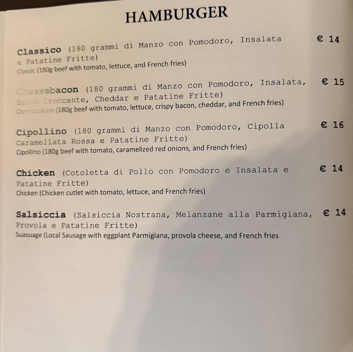 Menu di RétroGusto 
