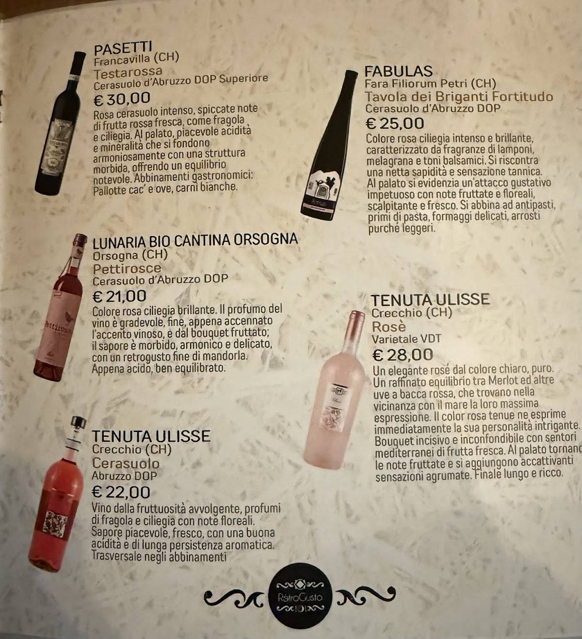 Menu di RétroGusto 