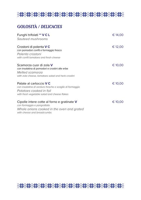 Menu di Rifugio Genziana 