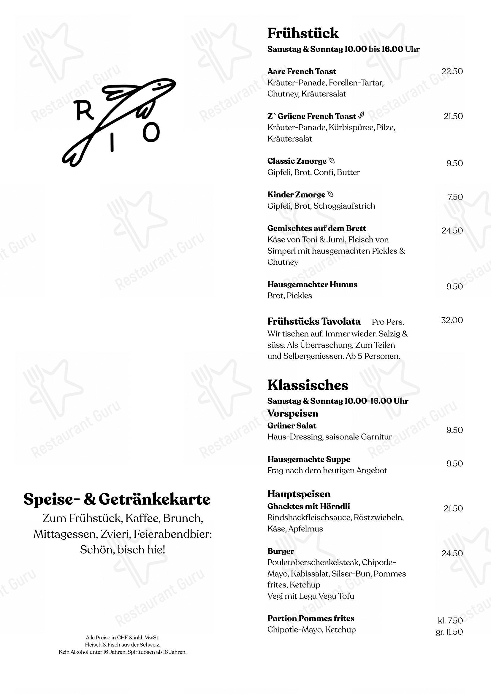 Restaurant Rio in Ittigen - Menu