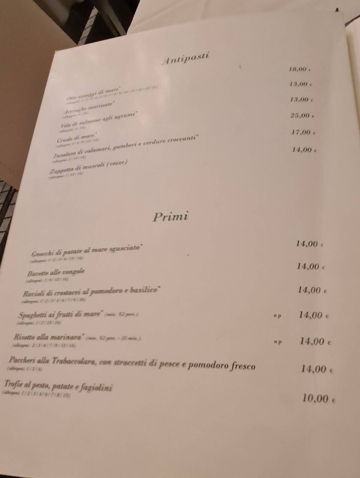 Menu di Ristorante Il Frantoio Lerici 