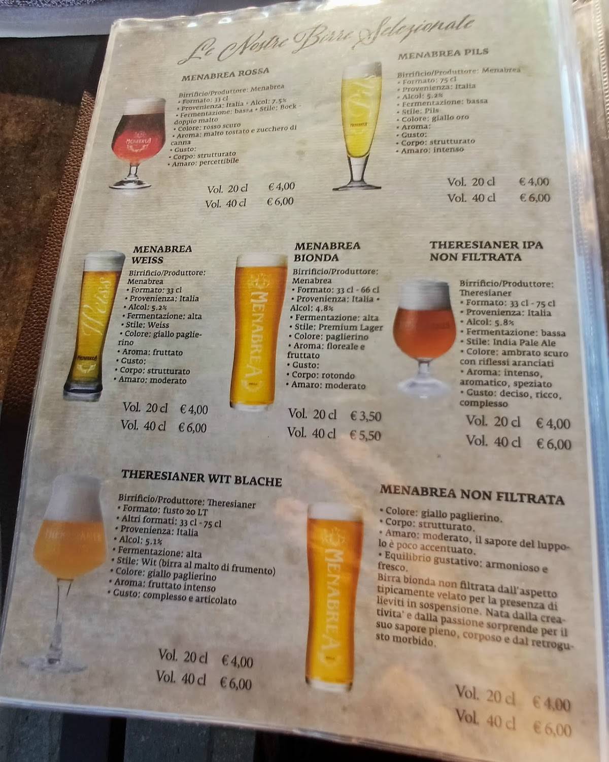 Menu di Ristorante Pizzeria al Tabaco 