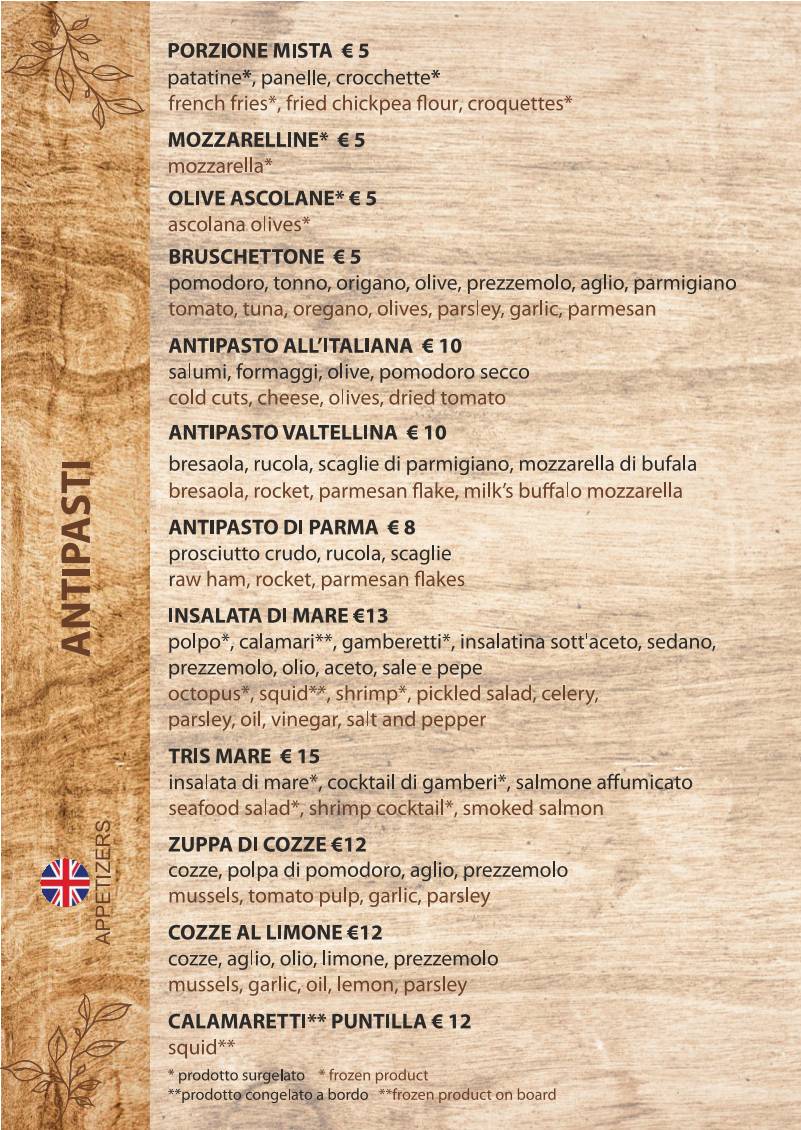Menu di Ristorante Pizzeria Famiglia De Vita di Michele De Vita 