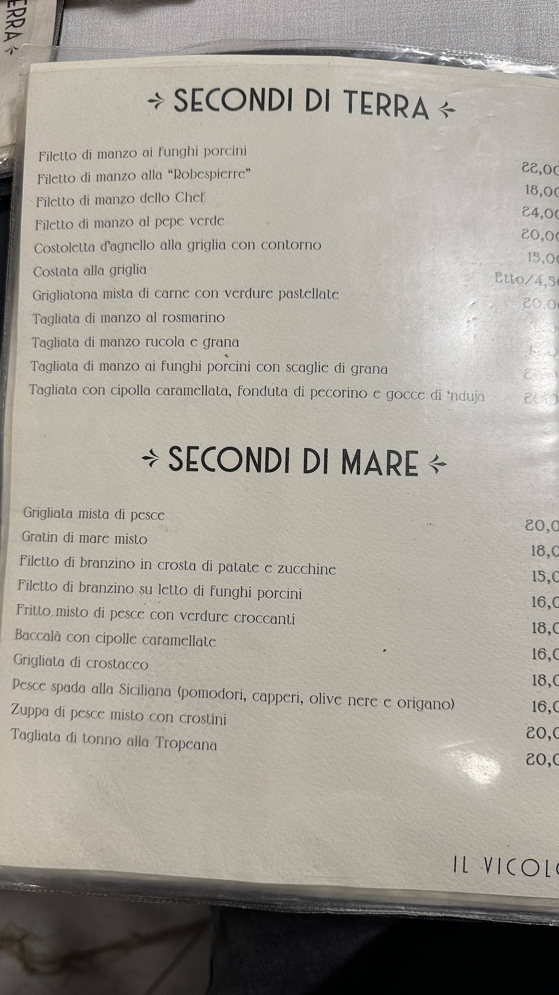 Menu di Ristorante Pizzeria Il Vicolo 