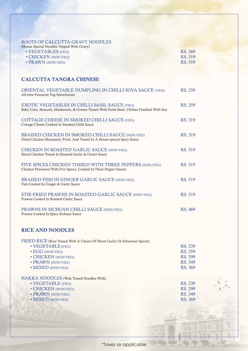 Roots of Calcutta menu