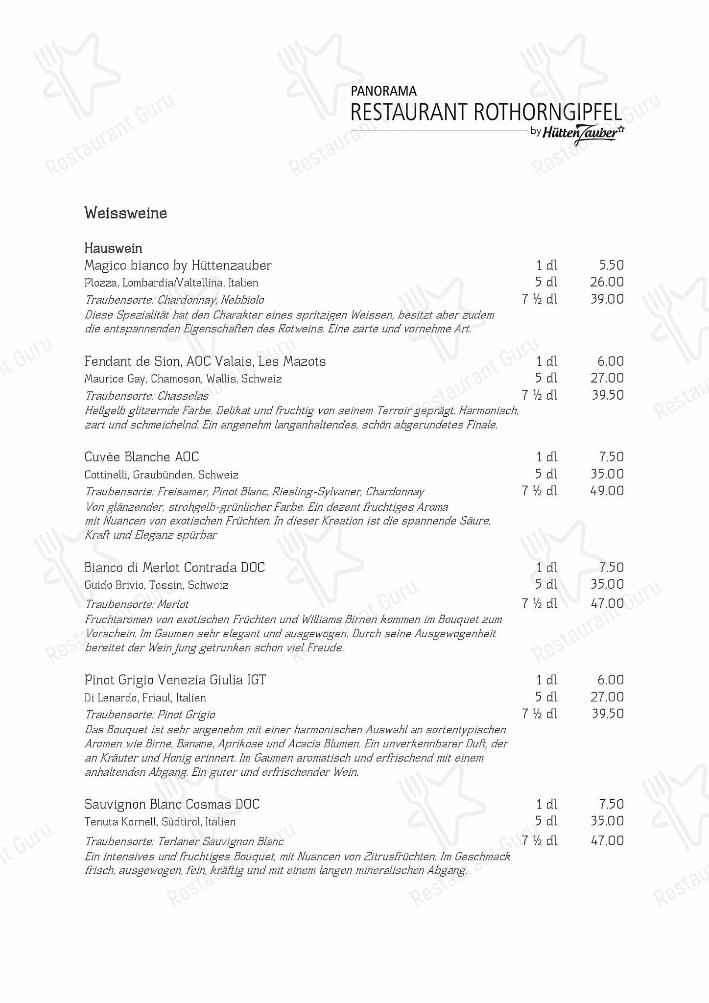 Menu di Panormarestaurant Rothorngipfel - Коктейльная карта