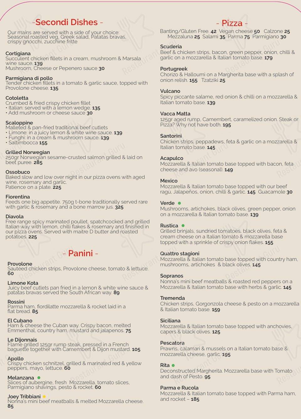 Menu at San Tomato restaurant, Kempton Park