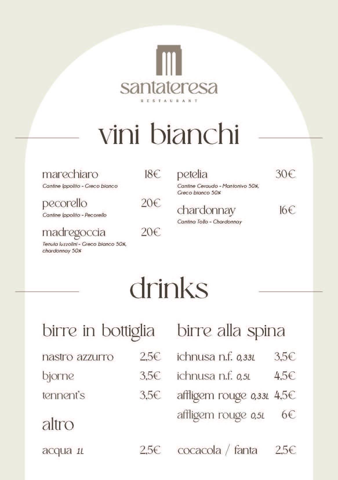 Menu di Santateresa Restaurant 