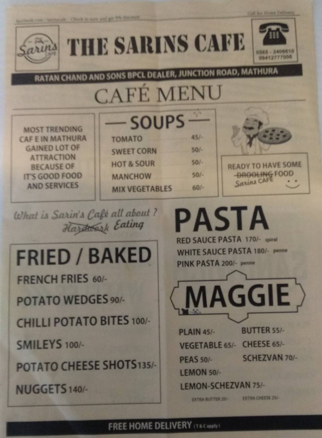 In & Out - Sarin's cafe & Bakery menu