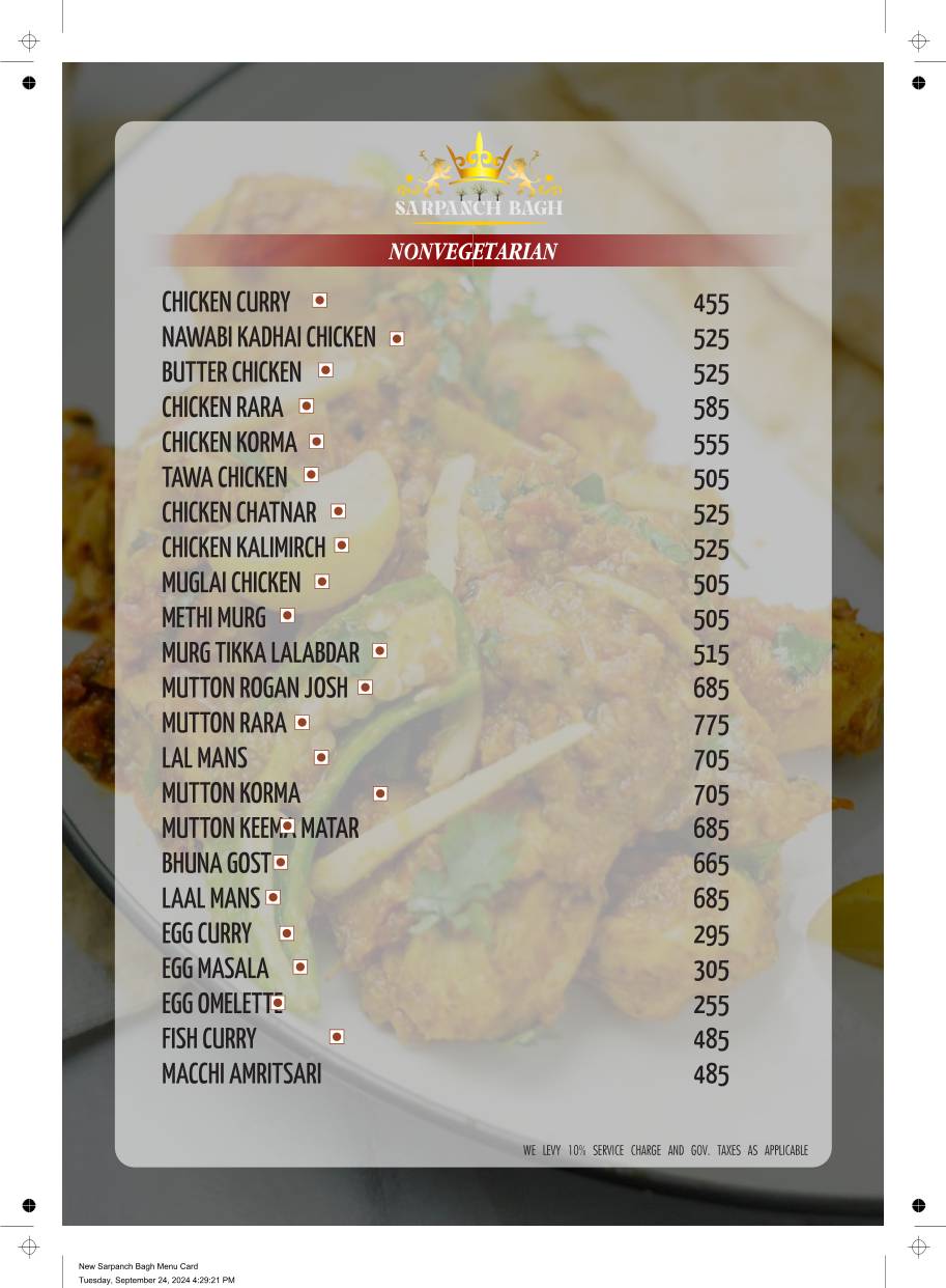 Sarpanch Bagh - A Modern Village Restaurant menu