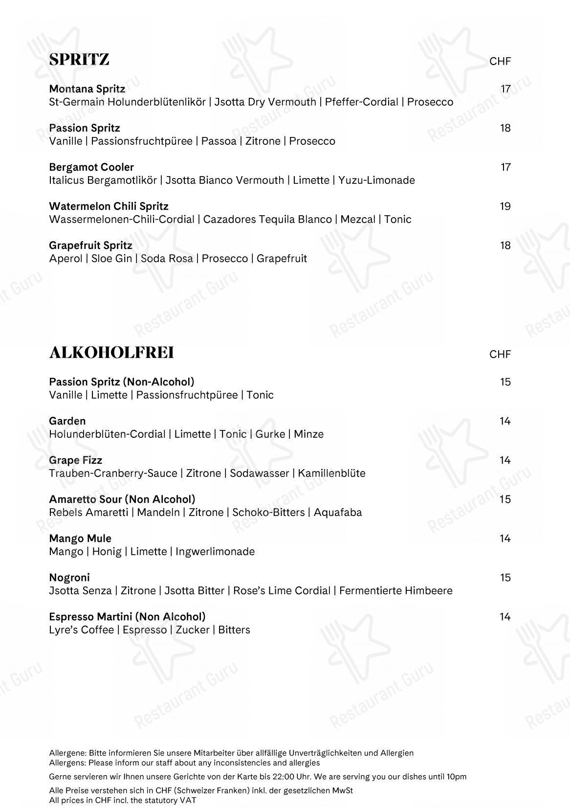 Lunch Menu pour Restaurant Scala dans Lucerne
