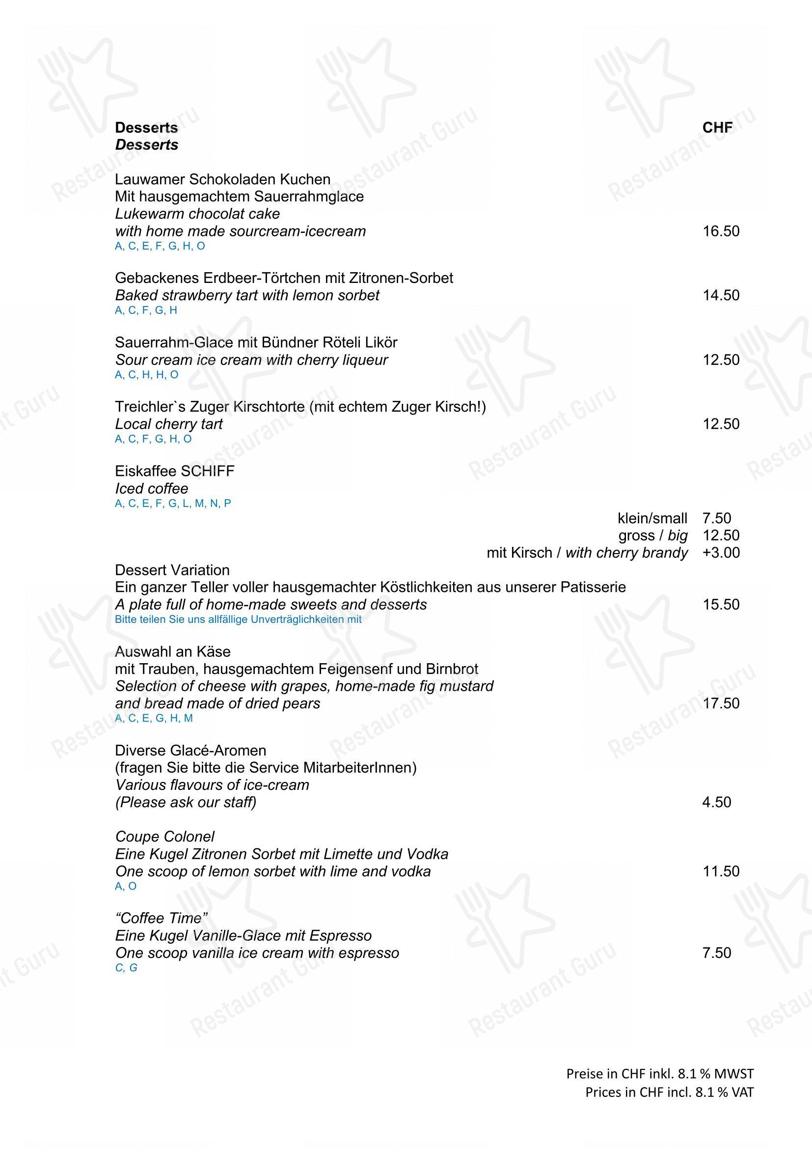 Menu per Restaurant Schiff & Catering ristorante
