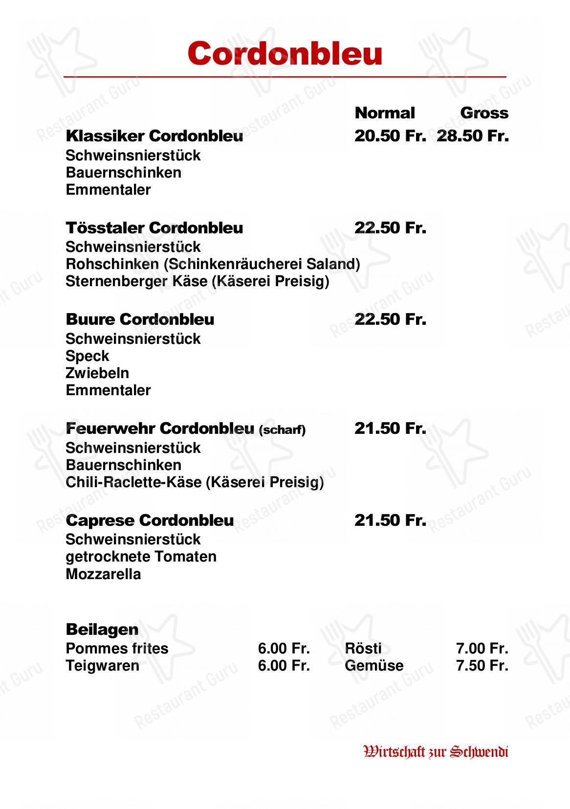 Menu di Restaurant Schwendi - Коктейльная карта