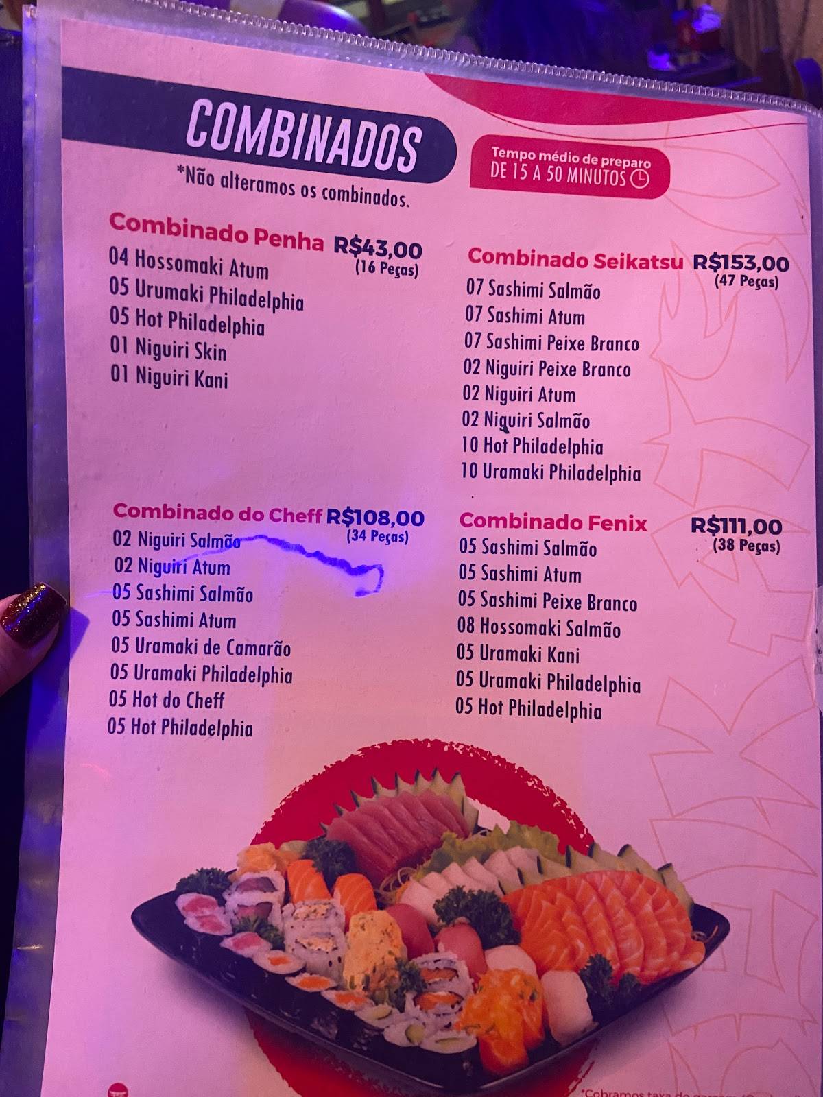 Seikatsu Sushibar e Petiscaria cardápio