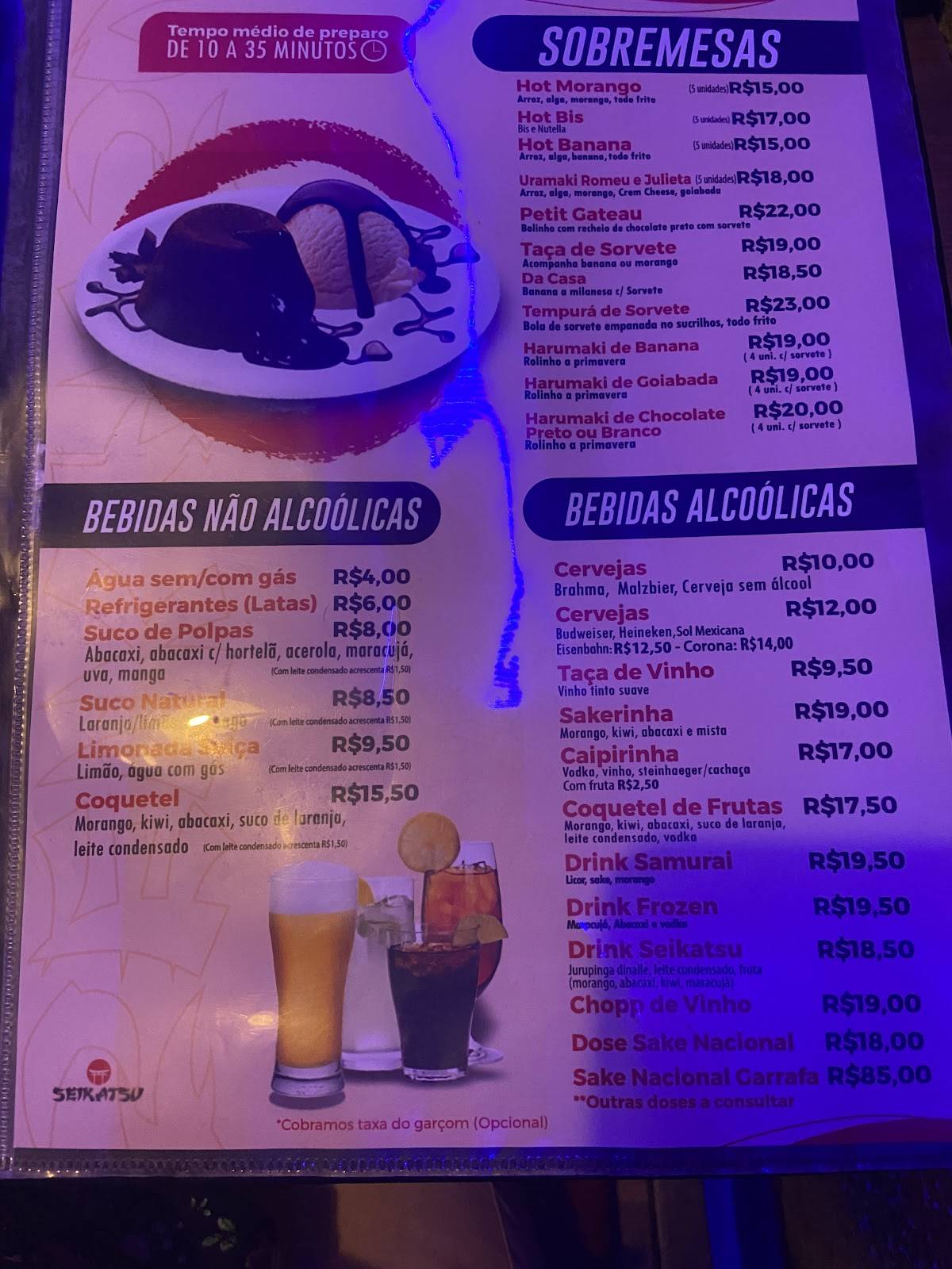 Seikatsu Sushibar e Petiscaria cardápio