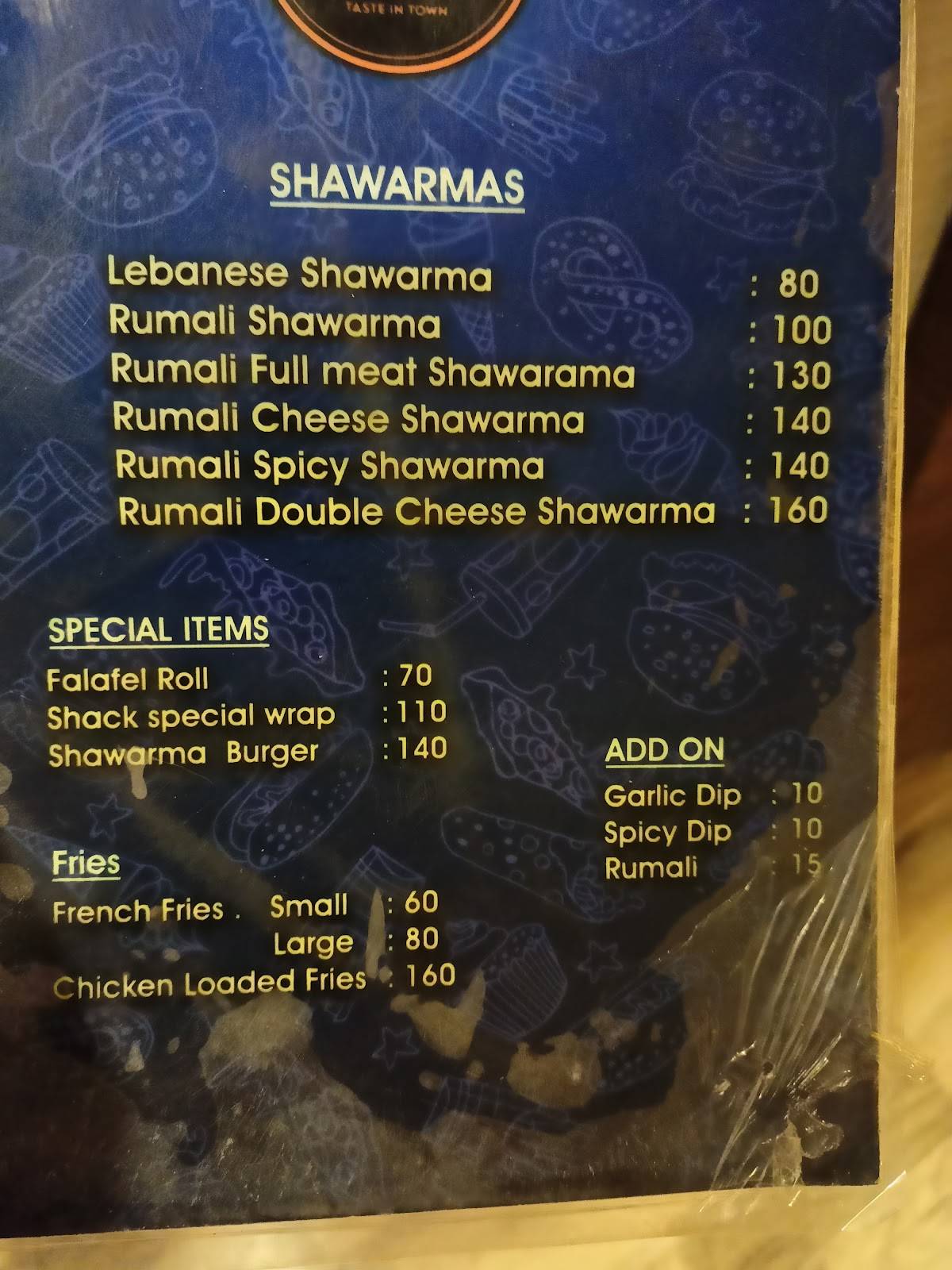 Shawarma Shack menu