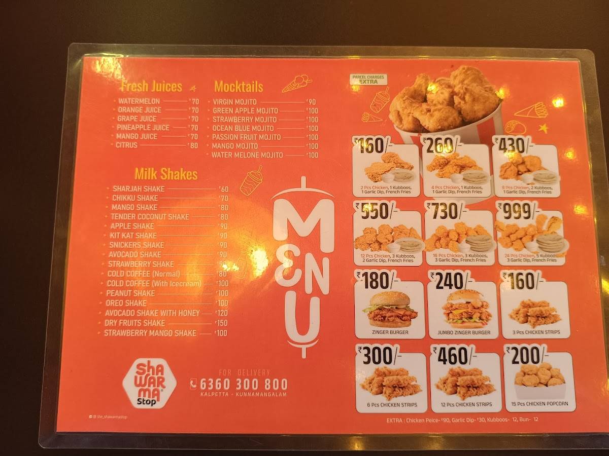 Shawarma Stop menu