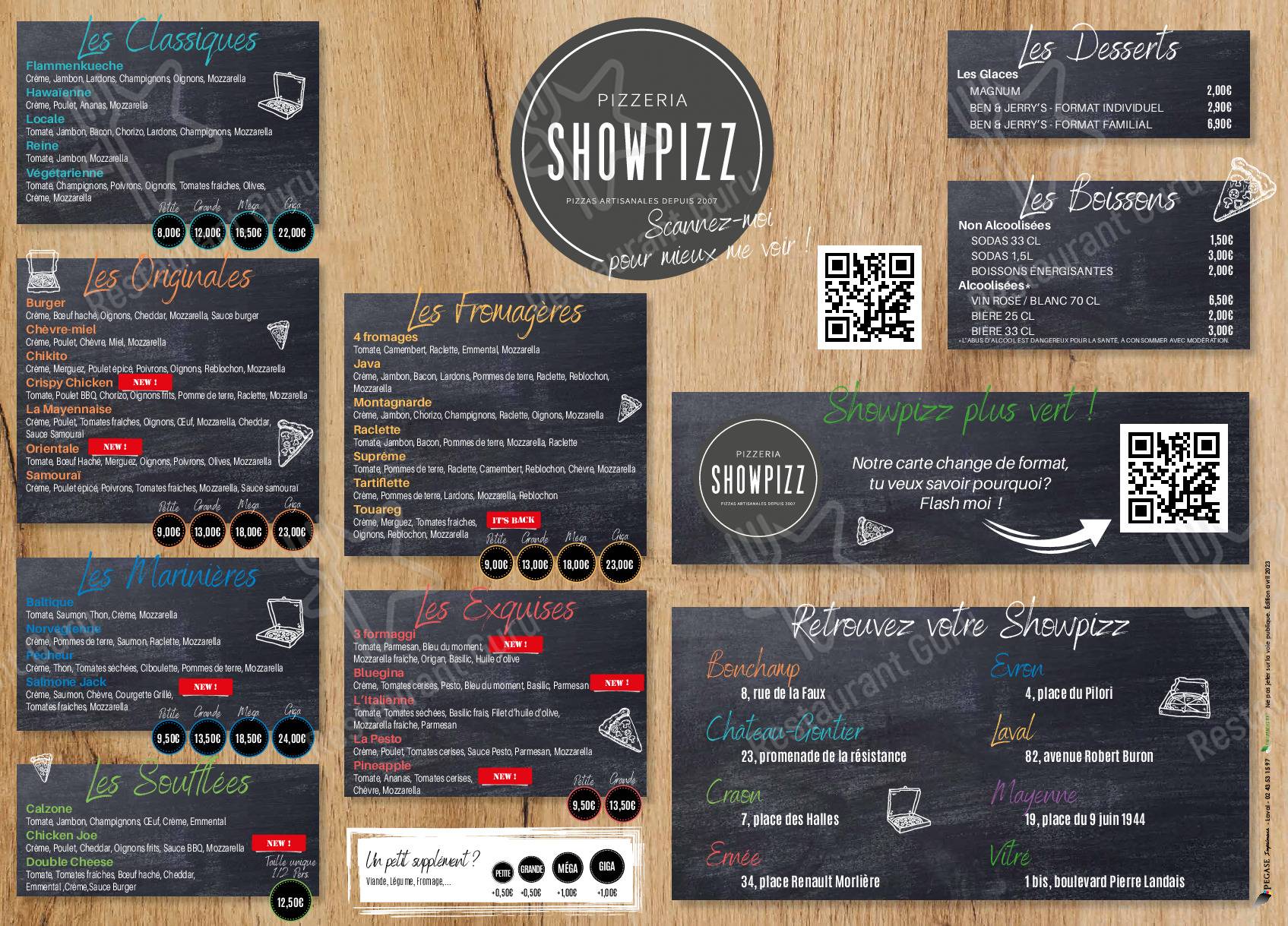 Menu pour Show Pizz restaurant