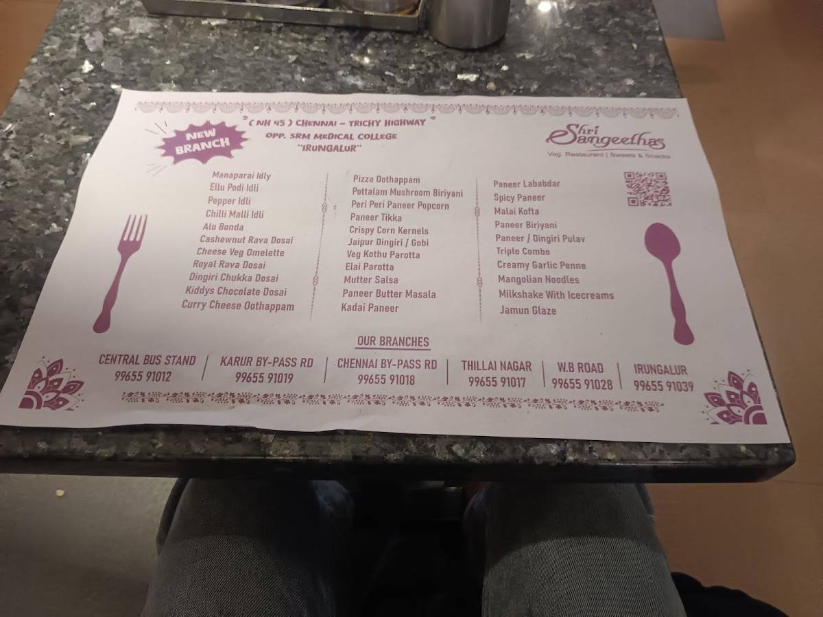 Shri Sangeethas (Karur Bypass, Trichy) Veg. Restaurant Sweets Savouries menu
