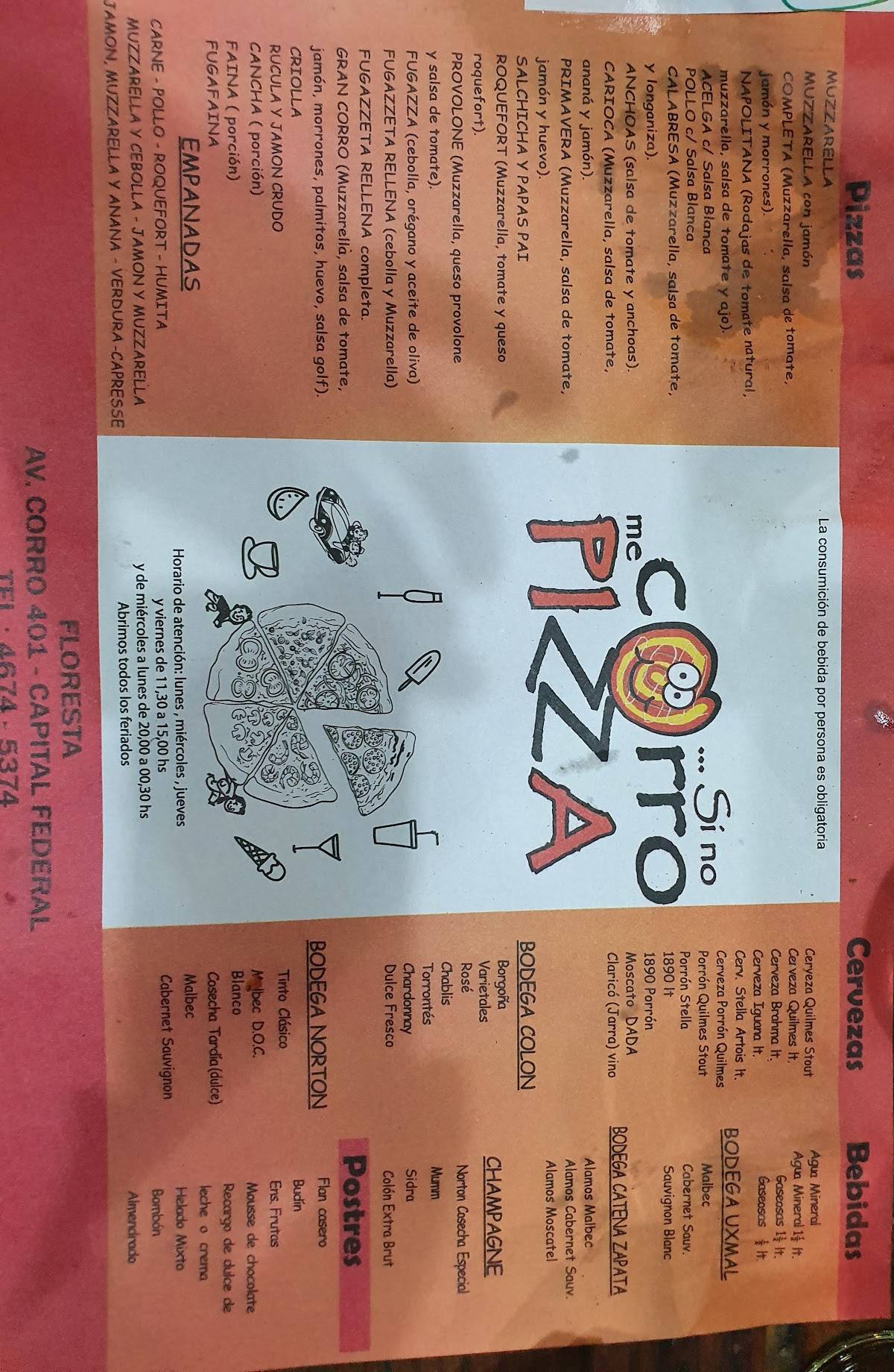 Menu at Si No Corro Me Pizza restaurant, Buenos Aires